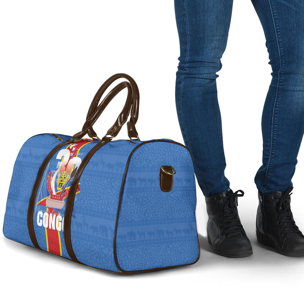 DR Congo Independence Day Travel Bag Leopard Pattern With Coat Of Arms