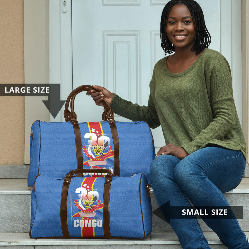 DR Congo Independence Day Travel Bag Leopard Pattern With Coat Of Arms