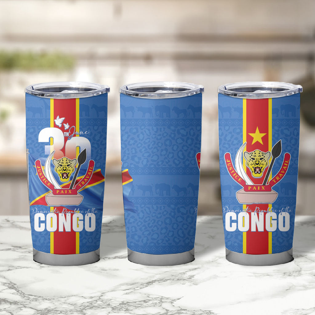 DR Congo Independence Day Tumbler Cup Leopard Pattern With Coat Of Arms