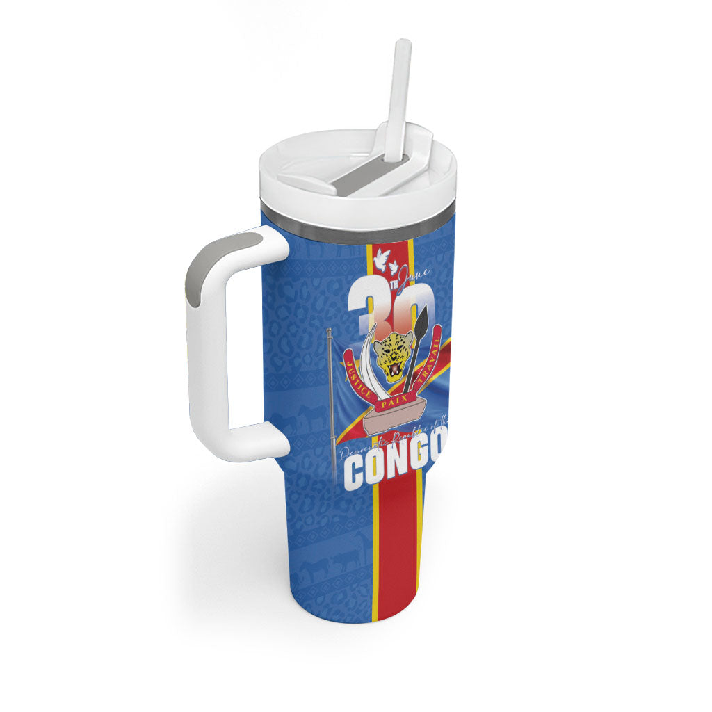DR Congo Independence Day Tumbler With Handle Leopard Pattern With Coat Of Arms