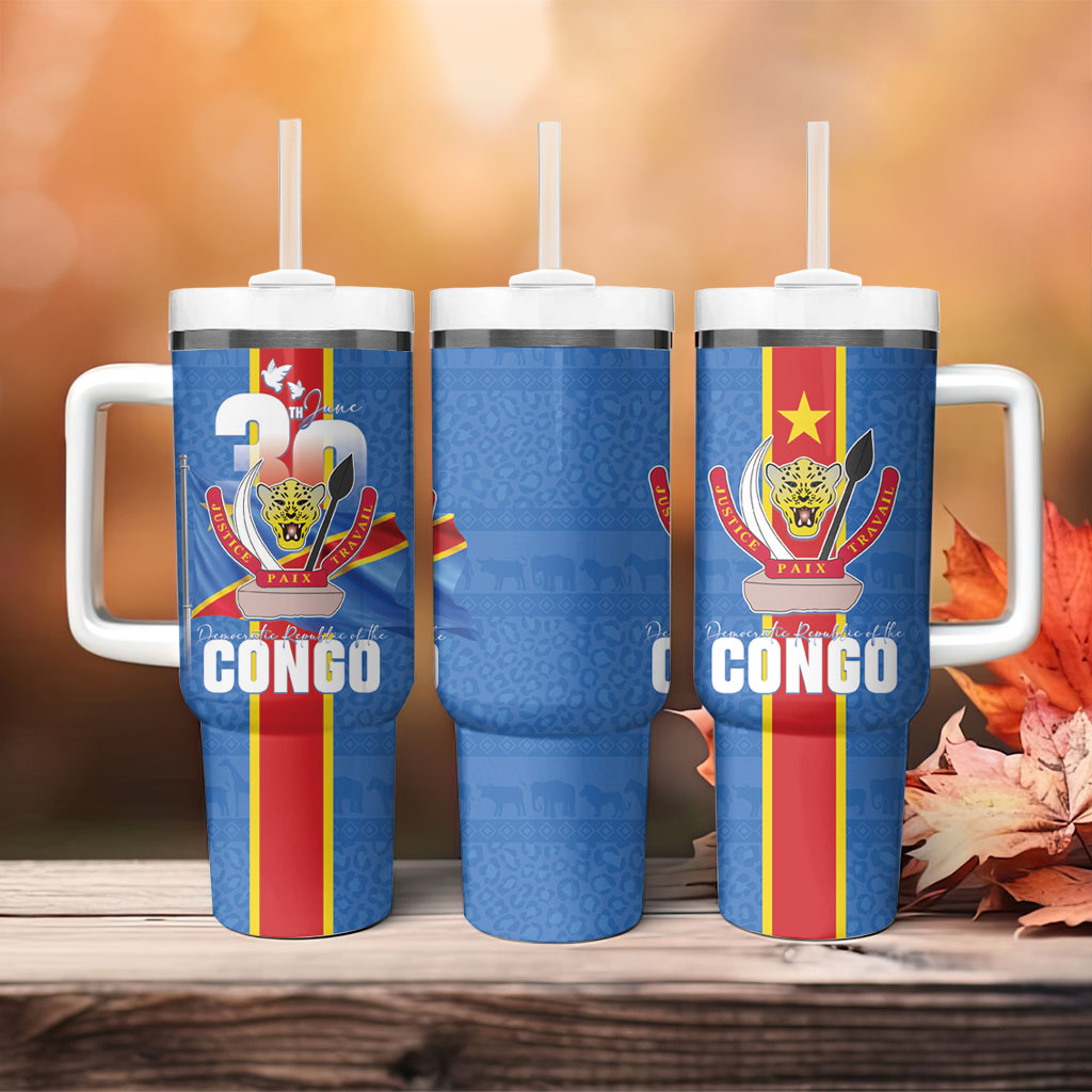 DR Congo Independence Day Tumbler With Handle Leopard Pattern With Coat Of Arms