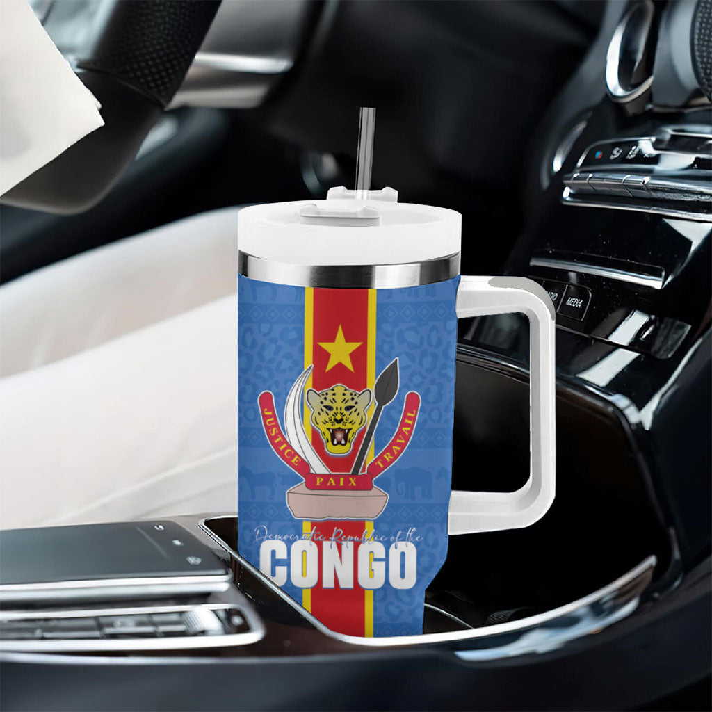 DR Congo Independence Day Tumbler With Handle Leopard Pattern With Coat Of Arms