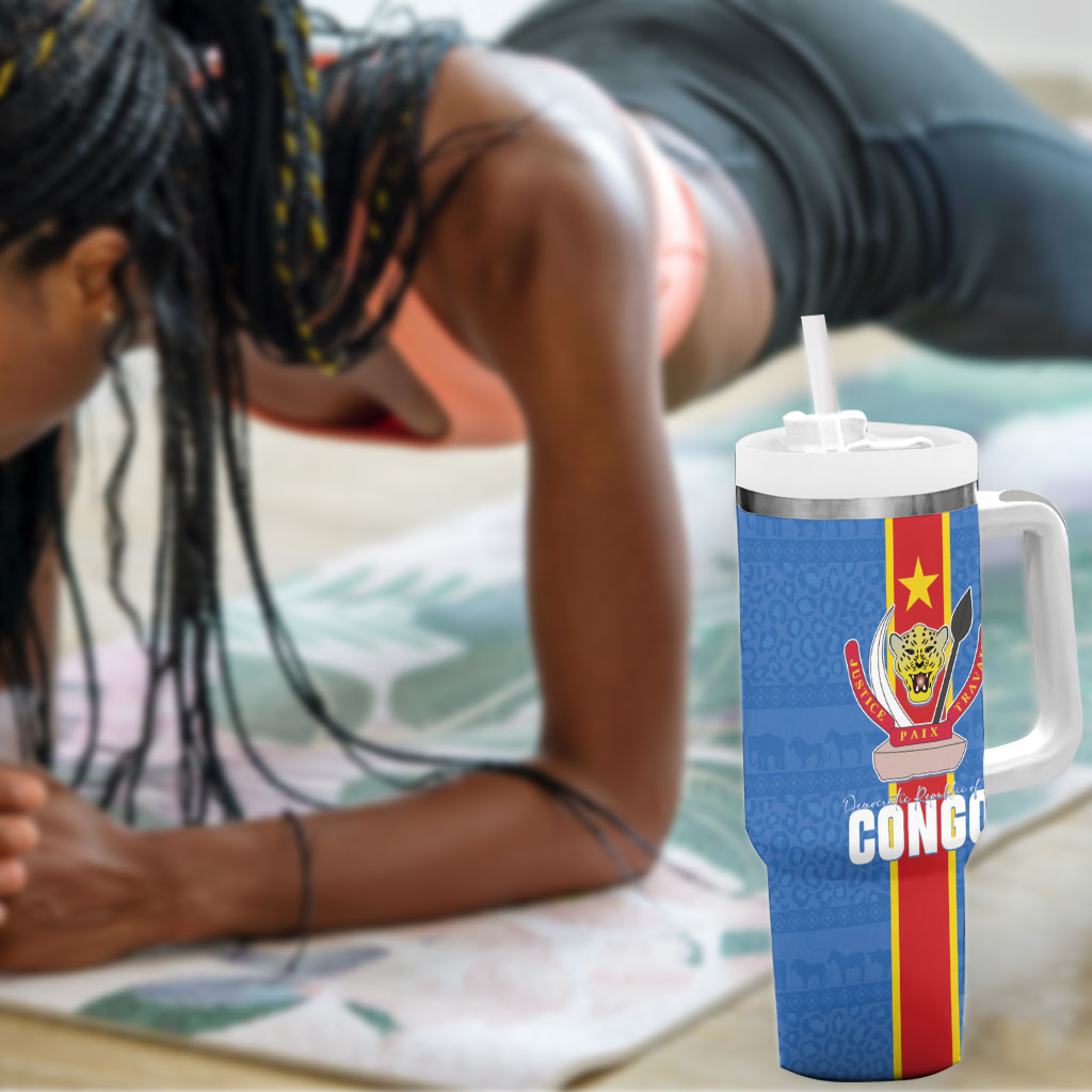 DR Congo Independence Day Tumbler With Handle Leopard Pattern With Coat Of Arms