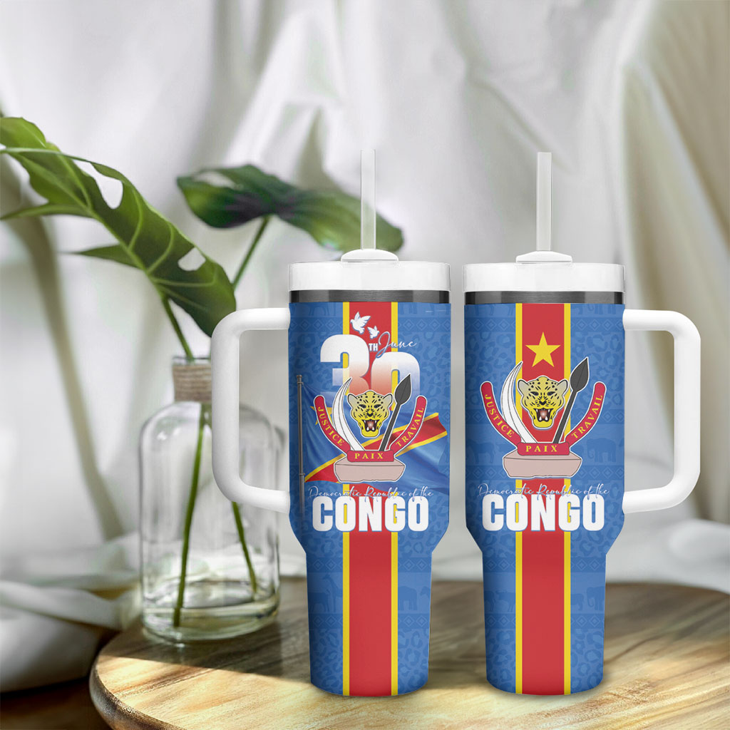 DR Congo Independence Day Tumbler With Handle Leopard Pattern With Coat Of Arms