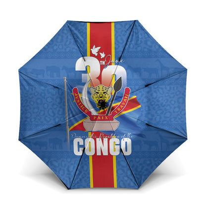 DR Congo Independence Day Umbrella Leopard Pattern With Coat Of Arms