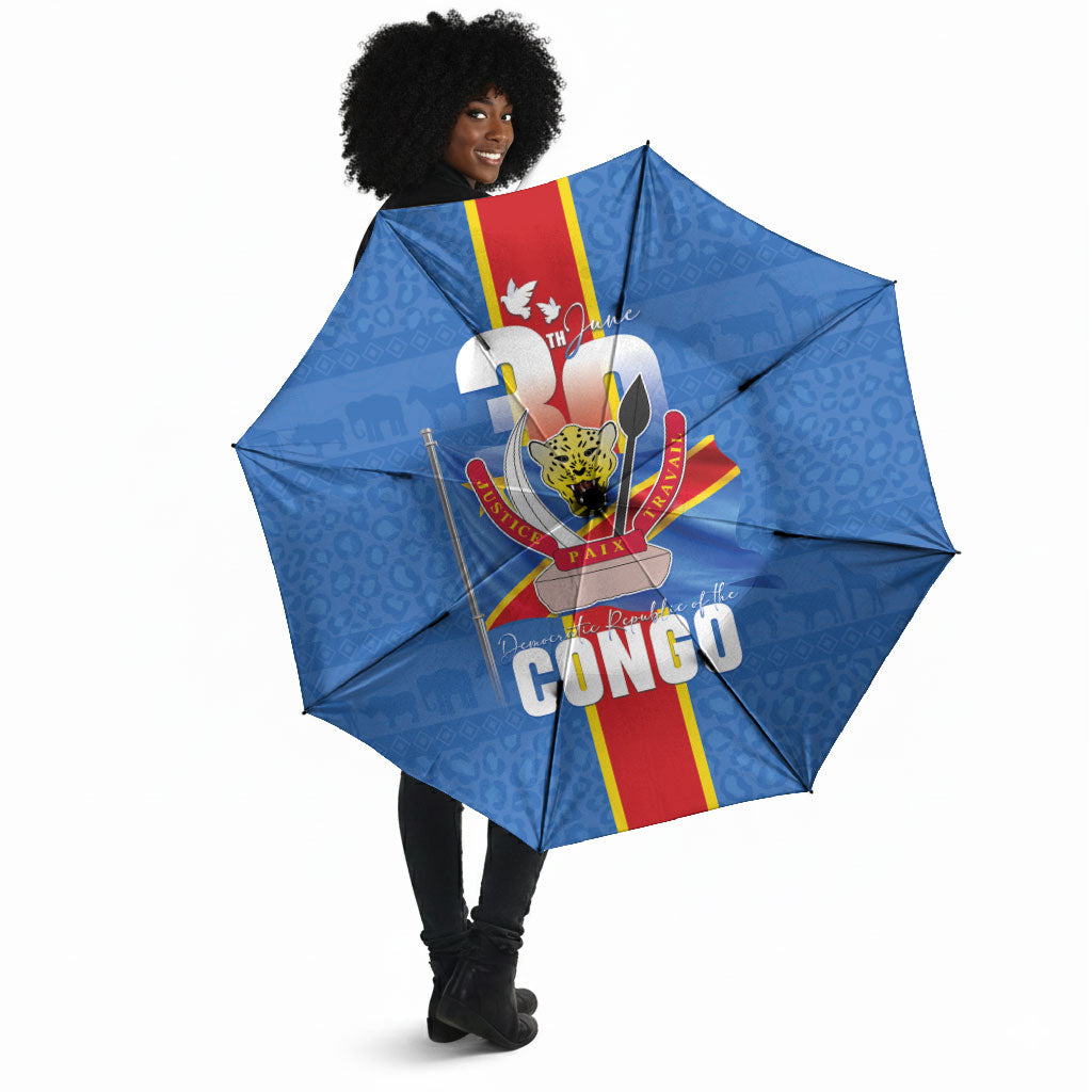 DR Congo Independence Day Umbrella Leopard Pattern With Coat Of Arms
