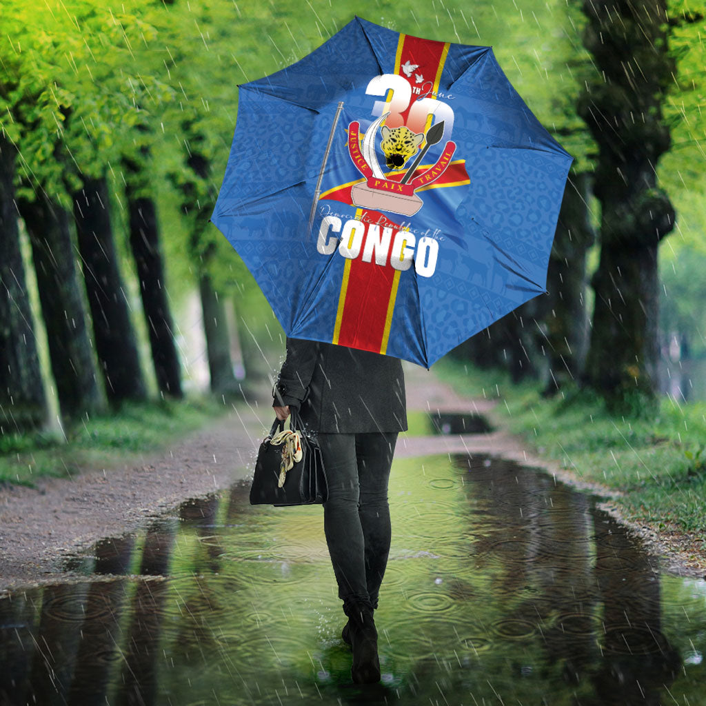 DR Congo Independence Day Umbrella Leopard Pattern With Coat Of Arms