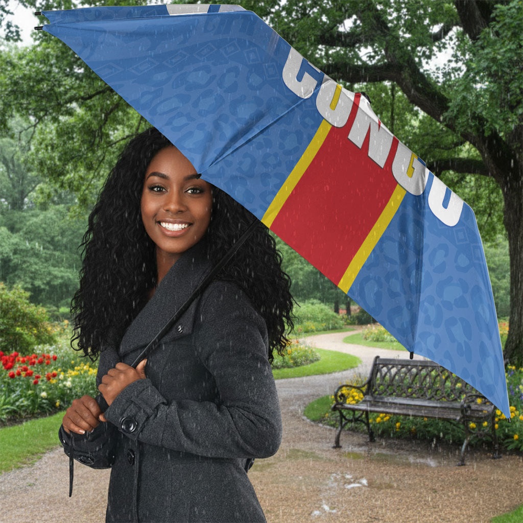 DR Congo Independence Day Umbrella Leopard Pattern With Coat Of Arms