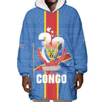 DR Congo Independence Day Wearable Blanket Hoodie Leopard Pattern With Coat Of Arms