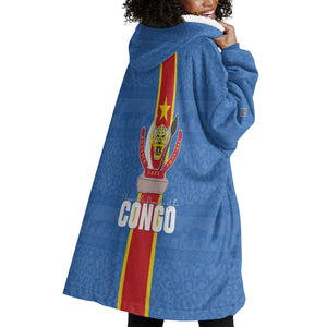 DR Congo Independence Day Wearable Blanket Hoodie Leopard Pattern With Coat Of Arms