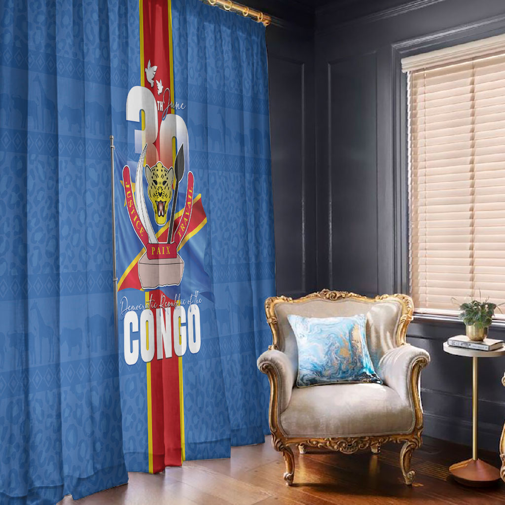 DR Congo Independence Day Window Curtain Leopard Pattern With Coat Of Arms