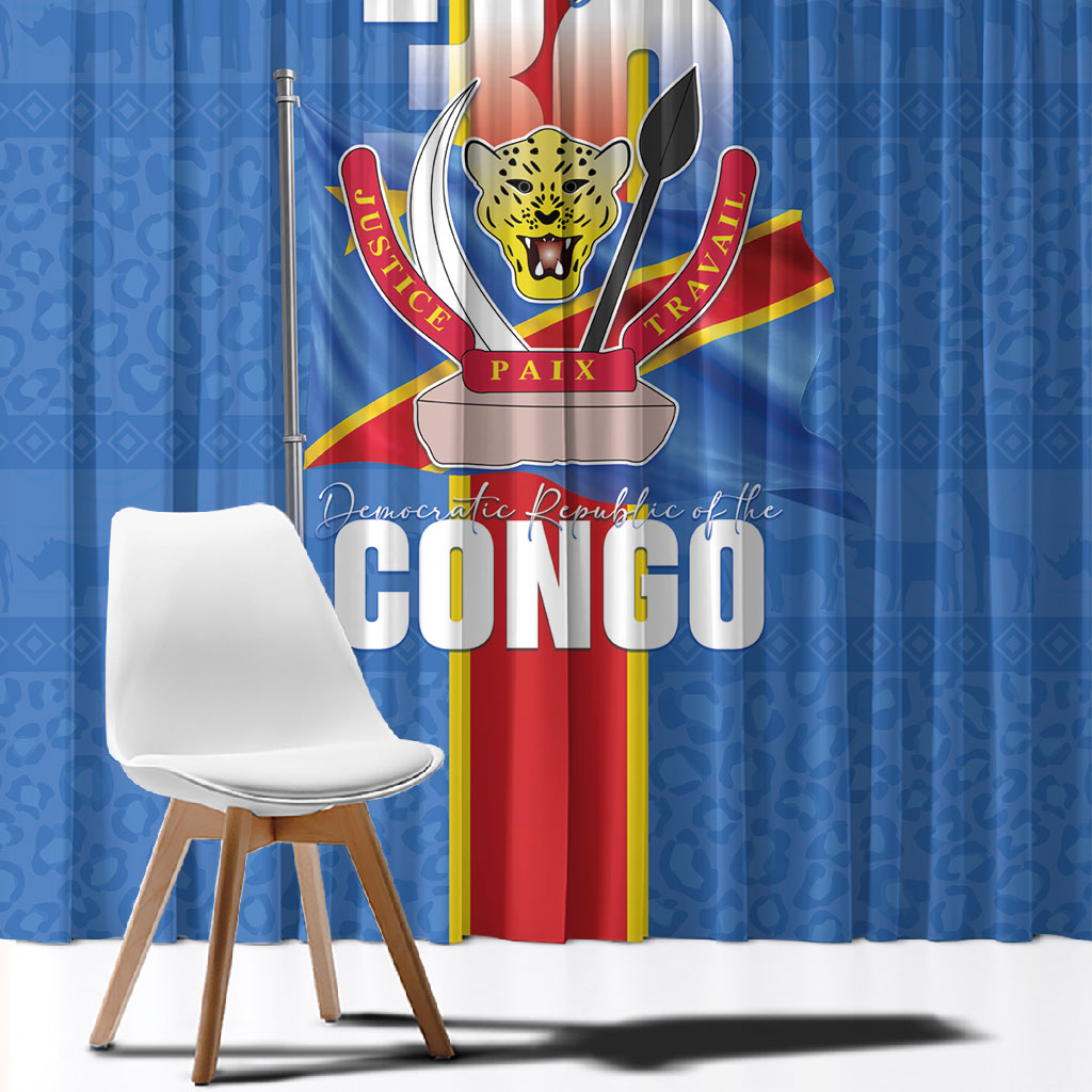 DR Congo Independence Day Window Curtain Leopard Pattern With Coat Of Arms