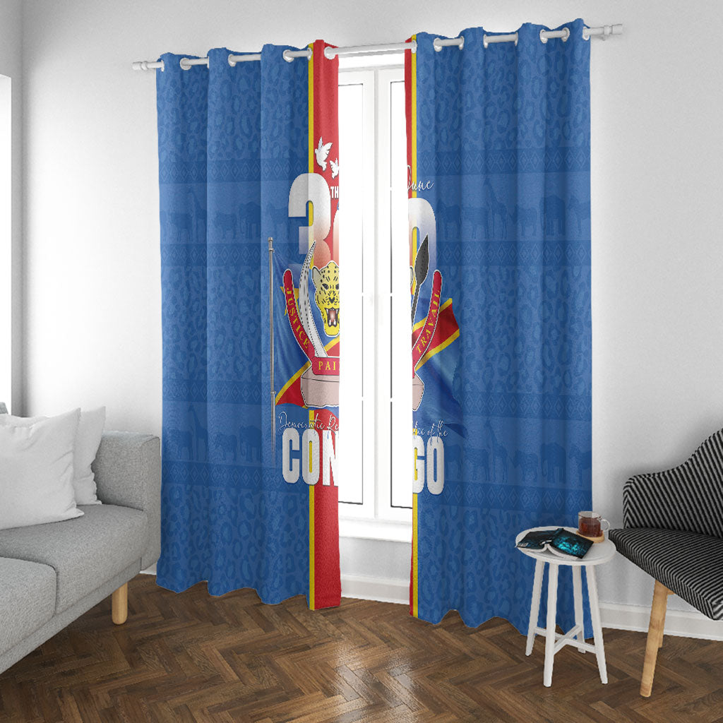 DR Congo Independence Day Window Curtain Leopard Pattern With Coat Of Arms