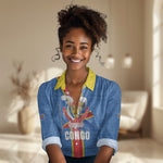 DR Congo Independence Day Women Casual Shirt Leopard Pattern With Coat Of Arms
