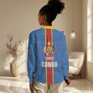 DR Congo Independence Day Women Casual Shirt Leopard Pattern With Coat Of Arms