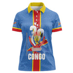 DR Congo Independence Day Women Polo Shirt Leopard Pattern With Coat Of Arms