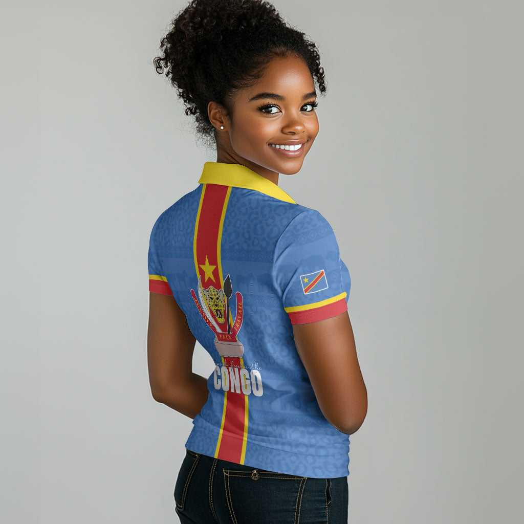 DR Congo Independence Day Women Polo Shirt Leopard Pattern With Coat Of Arms