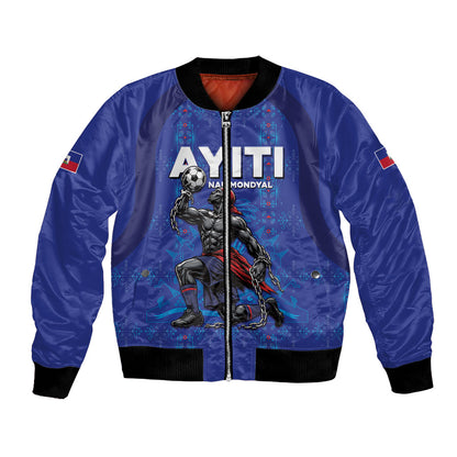 Custom Haiti Ayiti Nan Mondyal 2026 Bomber Jacket Fyete Lit Victwa Blue Version