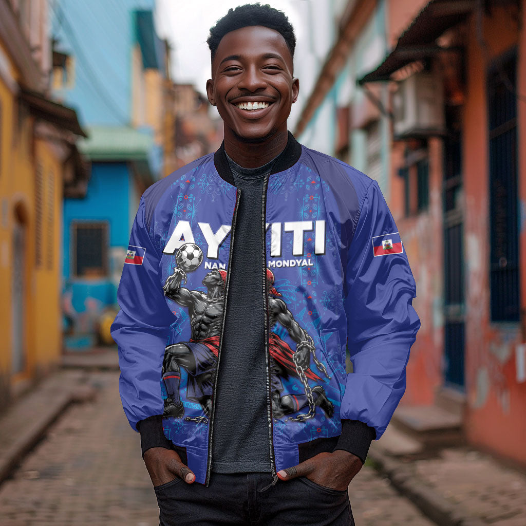 Custom Haiti Ayiti Nan Mondyal 2026 Bomber Jacket Fyete Lit Victwa Blue Version