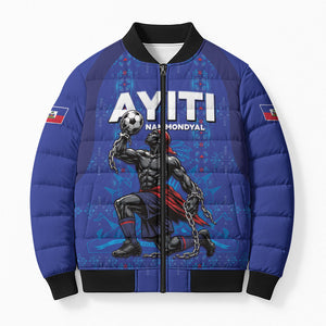 Custom Haiti Ayiti Nan Mondyal 2026 Bomber Puffer Jacket Fyete Lit Victwa Blue Version