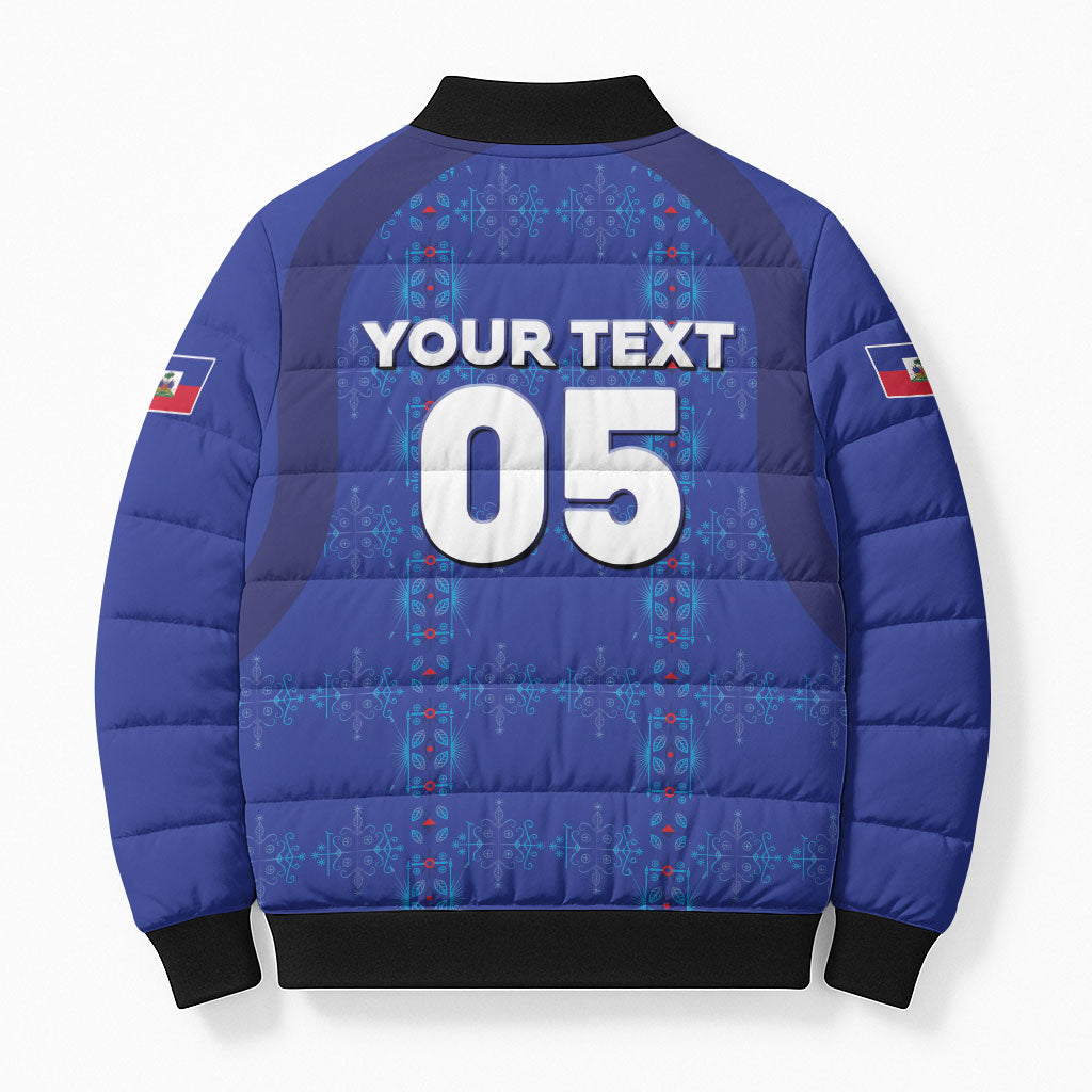 Custom Haiti Ayiti Nan Mondyal 2026 Bomber Puffer Jacket Fyete Lit Victwa Blue Version