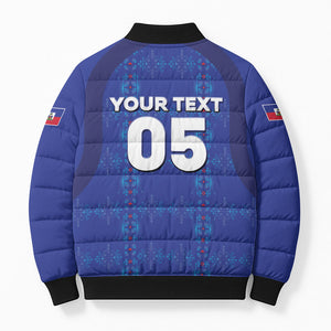 Custom Haiti Ayiti Nan Mondyal 2026 Bomber Puffer Jacket Fyete Lit Victwa Blue Version