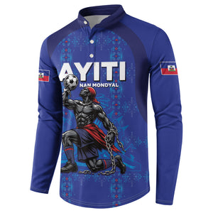 Custom Haiti Ayiti Nan Mondyal 2026 Button Sweatshirt Fyete Lit Victwa Blue Version