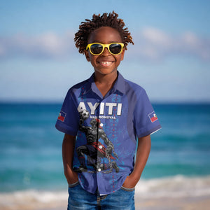 Custom Haiti Ayiti Nan Mondyal 2026 Kid Hawaiian Shirt Fyete Lit Victwa Blue Version