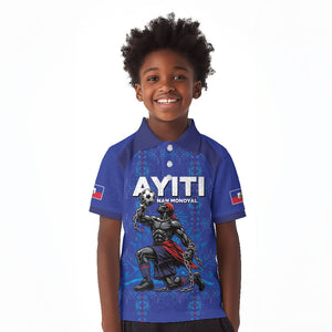 Custom Haiti Ayiti Nan Mondyal 2026 Kid Polo Shirt Fyete Lit Victwa Blue Version