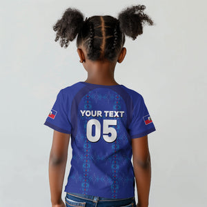 Custom Haiti Ayiti Nan Mondyal 2026 Kid T shirt Fyete Lit Victwa Blue Version