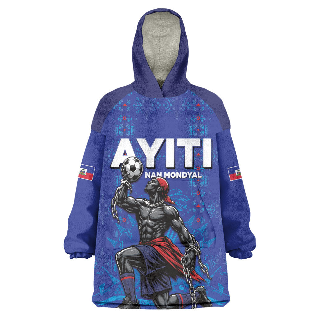 Custom Haiti Ayiti Nan Mondyal 2026 Kid Wearable Blanket Hoodie Fyete Lit Victwa Blue Version