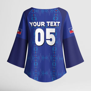 Custom Haiti Ayiti Nan Mondyal 2026 Kimono Sleeve Blouse Fyete Lit Victwa Blue Version