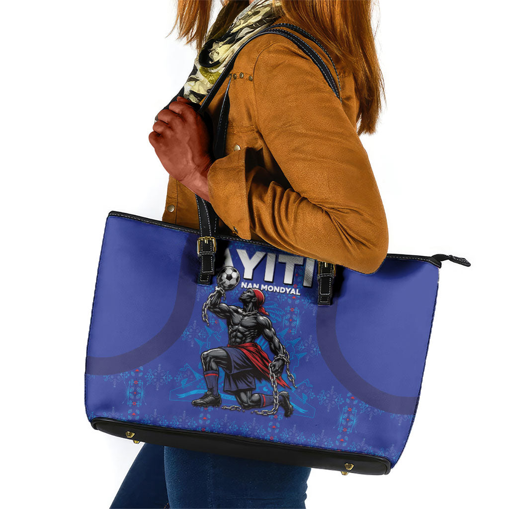 Haiti Ayiti Nan Mondyal 2026 Leather Tote Bag Fyete Lit Victwa Blue Version