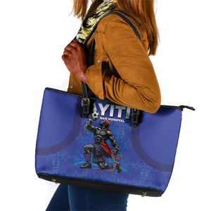 Haiti Ayiti Nan Mondyal 2026 Leather Tote Bag Fyete Lit Victwa Blue Version