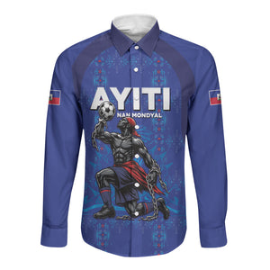 Custom Haiti Ayiti Nan Mondyal 2026 Long Sleeve Button Shirt Fyete Lit Victwa Blue Version