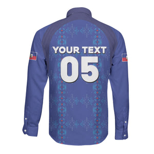 Custom Haiti Ayiti Nan Mondyal 2026 Long Sleeve Button Shirt Fyete Lit Victwa Blue Version