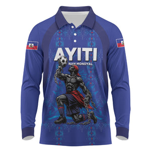Custom Haiti Ayiti Nan Mondyal 2026 Long Sleeve Polo Shirt Fyete Lit Victwa Blue Version