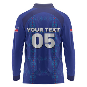 Custom Haiti Ayiti Nan Mondyal 2026 Long Sleeve Polo Shirt Fyete Lit Victwa Blue Version