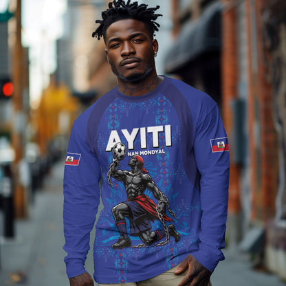 Custom Haiti Ayiti Nan Mondyal 2026 Long Sleeve Shirt Fyete Lit Victwa Blue Version