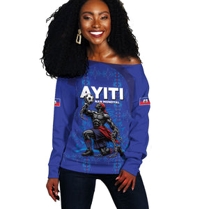 Custom Haiti Ayiti Nan Mondyal 2026 Off Shoulder Sweater Fyete Lit Victwa Blue Version