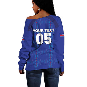 Custom Haiti Ayiti Nan Mondyal 2026 Off Shoulder Sweater Fyete Lit Victwa Blue Version