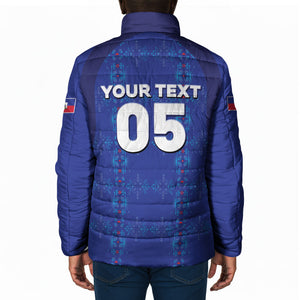 Custom Haiti Ayiti Nan Mondyal 2026 Padded Jacket Fyete Lit Victwa Blue Version