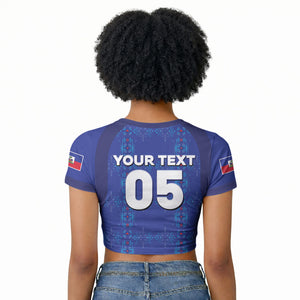 Custom Haiti Ayiti Nan Mondyal 2026 Raglan Cropped T shirt Fyete Lit Victwa Blue Version
