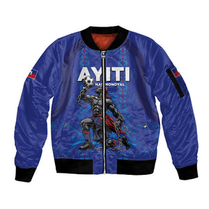 Custom Haiti Ayiti Nan Mondyal 2026 Sleeve Zip Bomber Jacket Fyete Lit Victwa Blue Version