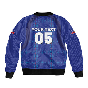 Custom Haiti Ayiti Nan Mondyal 2026 Sleeve Zip Bomber Jacket Fyete Lit Victwa Blue Version