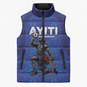 Custom Haiti Ayiti Nan Mondyal 2026 Sleeveless Puffer Jacket Fyete Lit Victwa Blue Version