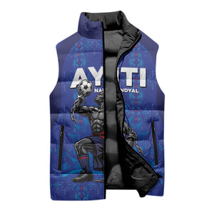 Custom Haiti Ayiti Nan Mondyal 2026 Sleeveless Puffer Jacket Fyete Lit Victwa Blue Version