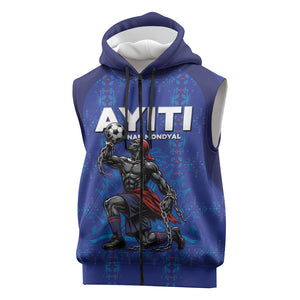 Custom Haiti Ayiti Nan Mondyal 2026 Sleeveless Zip Hoodie Fyete Lit Victwa Blue Version