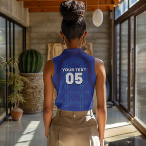 Custom Haiti Ayiti Nan Mondyal 2026 Women Sleeveless Polo Shirt Fyete Lit Victwa Blue Version