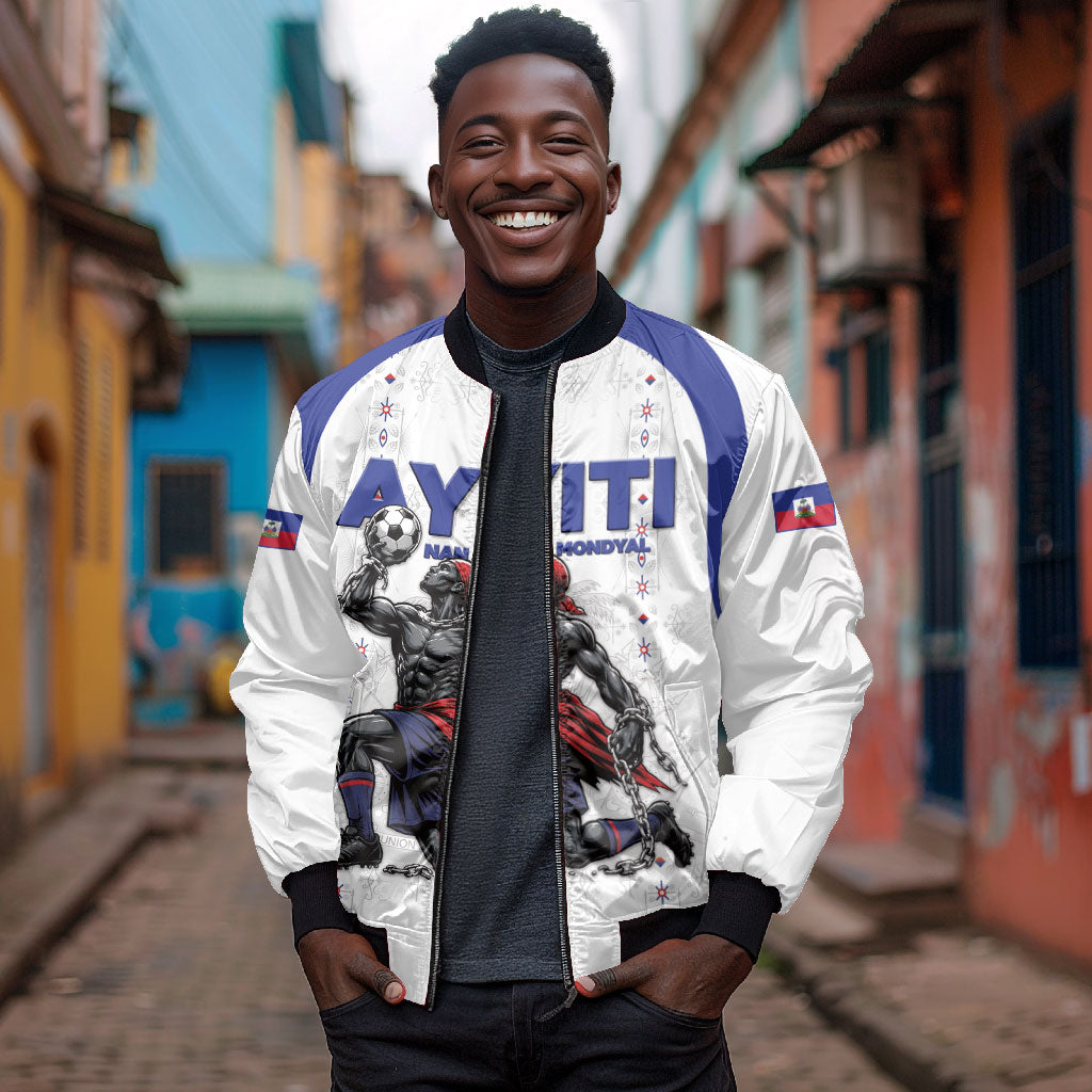Custom Haiti Ayiti Nan Mondyal 2026 Bomber Jacket Fyete Lit Victwa White Version